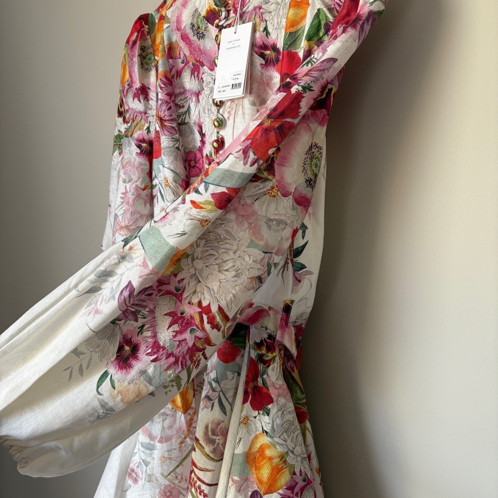 NWT Zimmermann Wonderland Buttoned Mini Dress Floral Red Pink | sz1 US6 UK10 - Picture 4 of 11